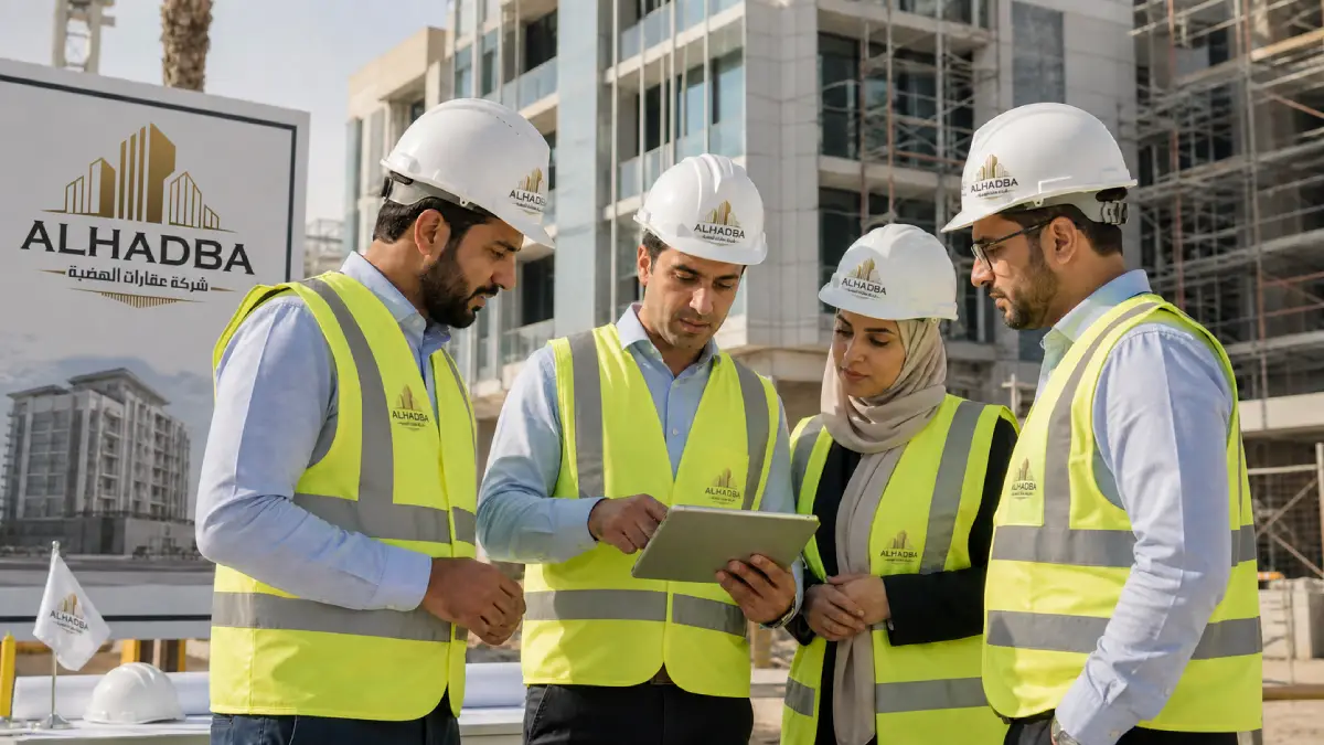فريق عمل شركة عقارات الهضبة أثناء تنفيذ مشاريع التشطيب